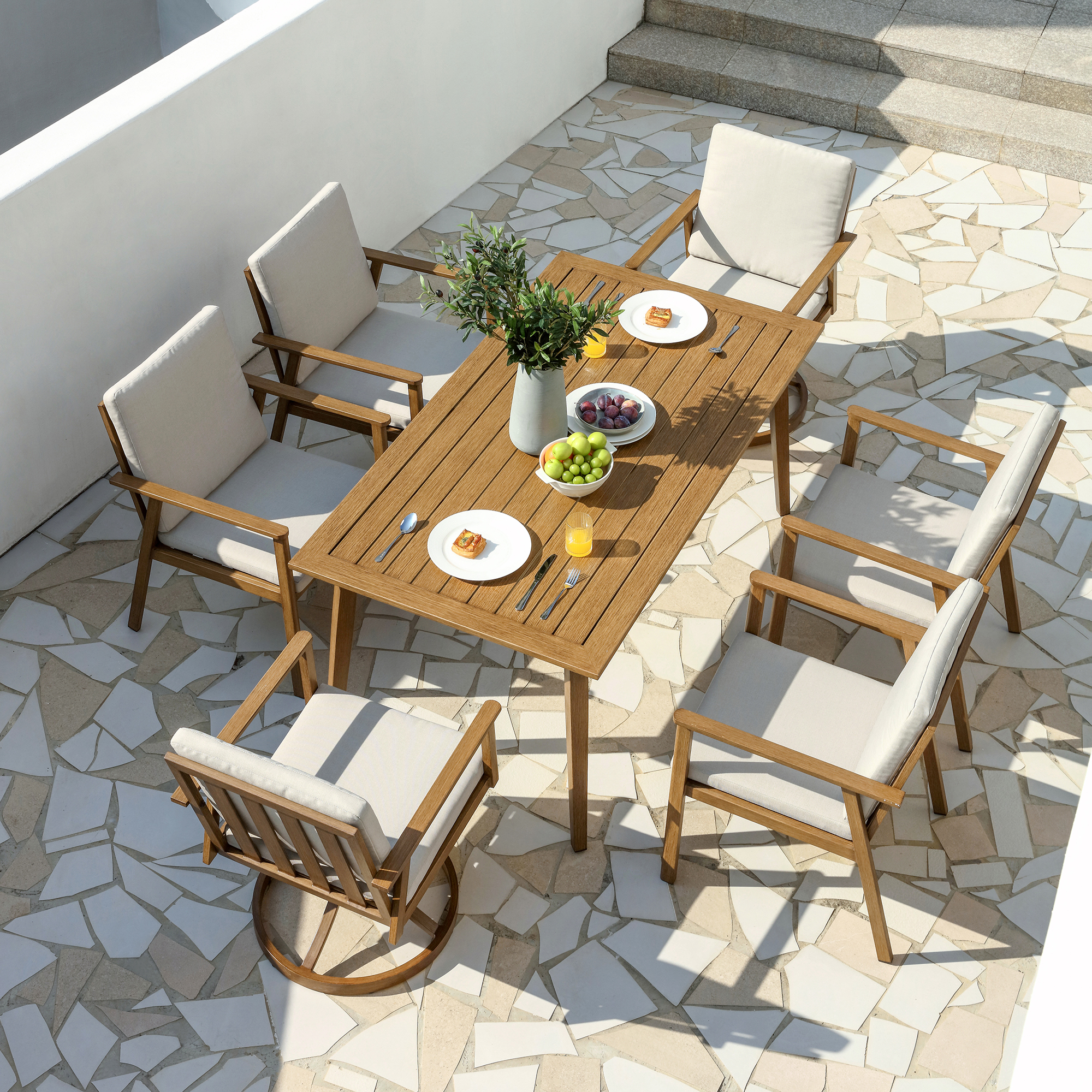 2 Swivel Chairs+ 4 Chairs Aluminium Dining Set Outdoor Garden Furniture