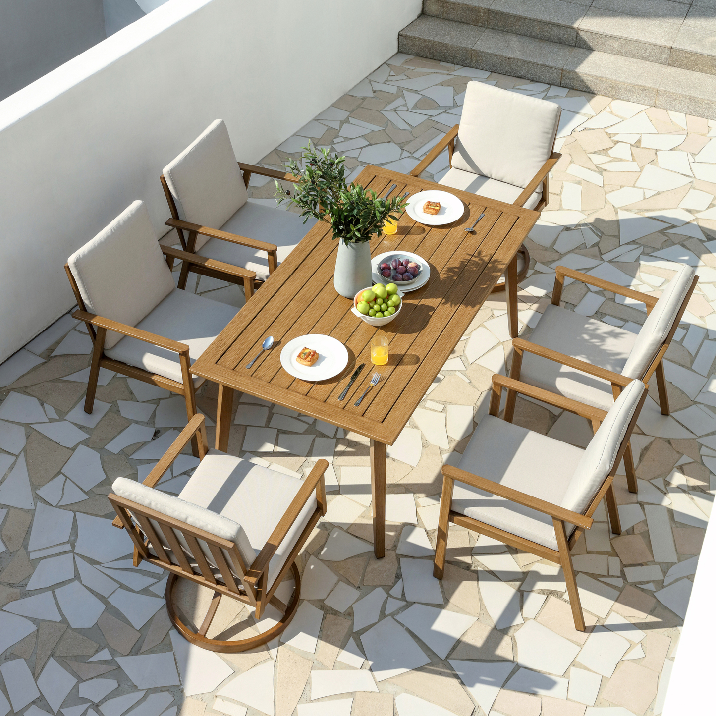 2 Swivel Chairs+ 4 Chairs Aluminium Dining Set Outdoor Garden Furniture