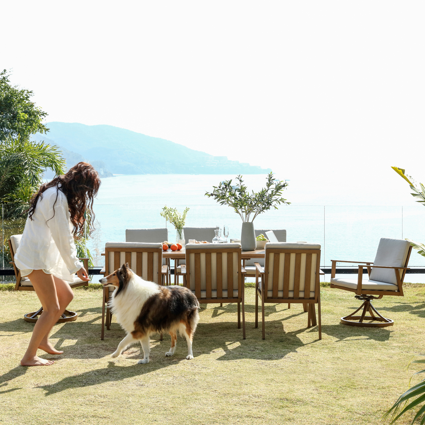 2 Swivel Chairs+ 6 Chairs Aluminium Dining Set Outdoor Garden Furniture