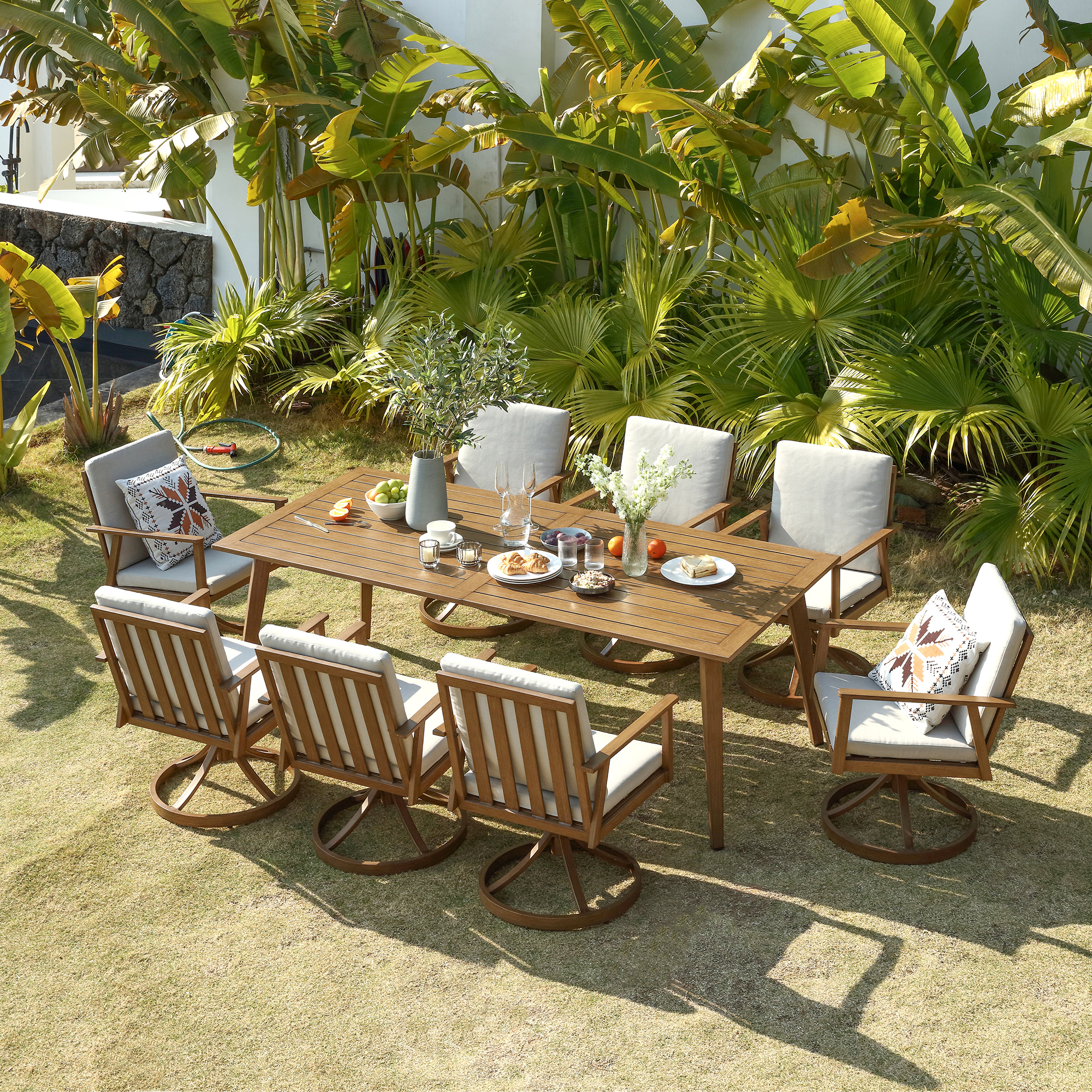 8-Seater Swivel Aluminium Dining Set Outdoor Garden Furniture