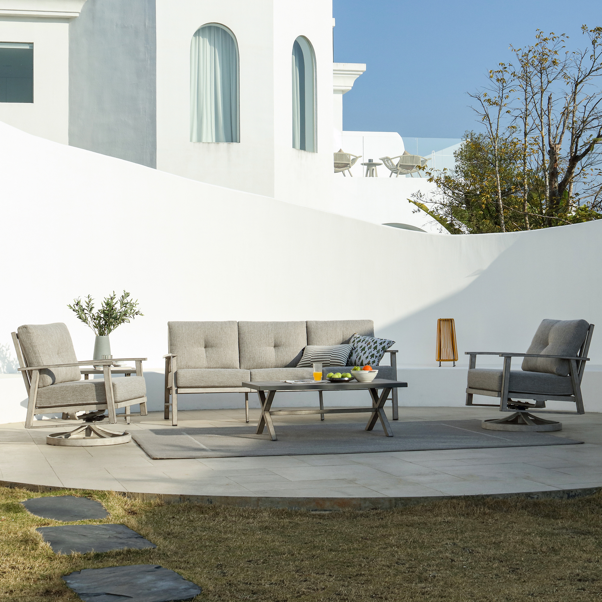  3 seat sofa+2 swivel sofa+10 cushions +1 coffee table