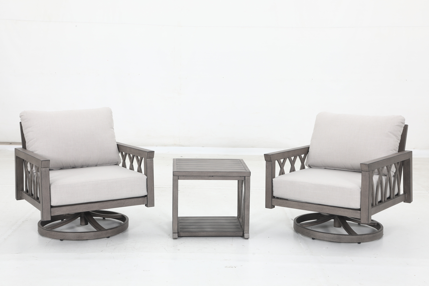 2 swivel sofa+4 cushions+1 side table