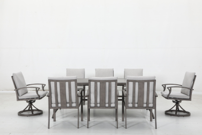 6 stationary chairs+2 swivel chairs+16 cushions+1 table