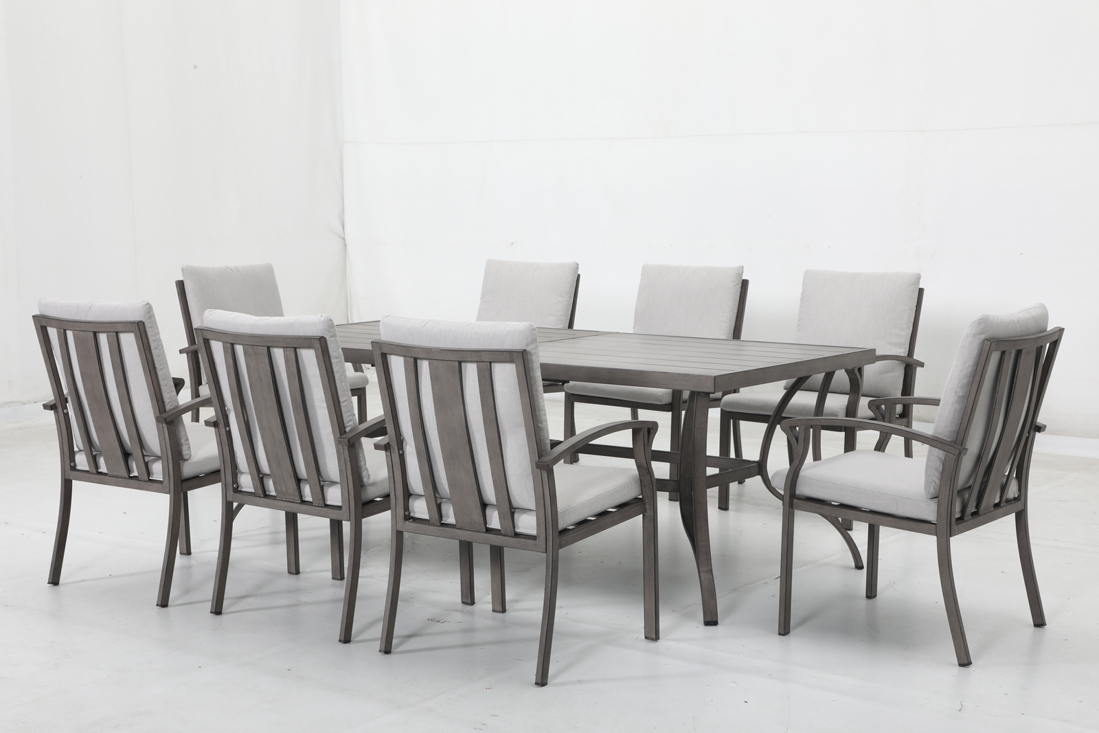 8 stationary chairs+16 cushions+1 table