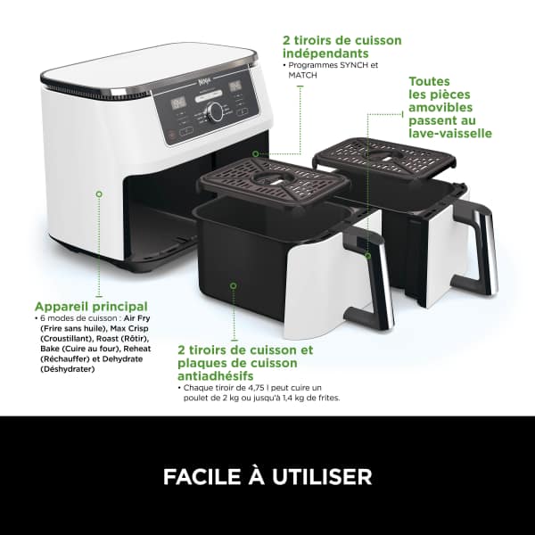 Friteuse sans huile Ninja Foodi MAX DualZone Blanche 9,5L AF400EUWH