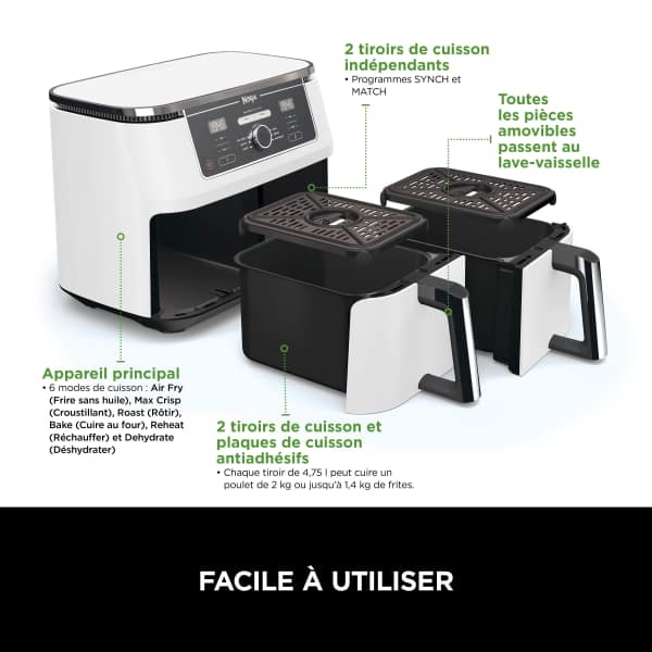 Friteuse sans huile Ninja Foodi MAX DualZone Blanche 9,5L AF400EUWH