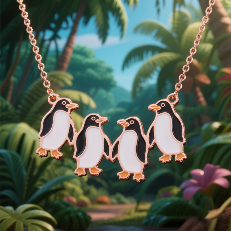 Anyes Four Penguins Enamel Necklace