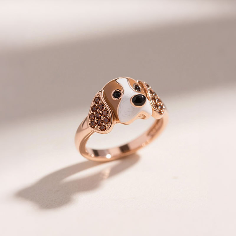 Anyes Basset Hound Enamel Coffee Cocktail Ring