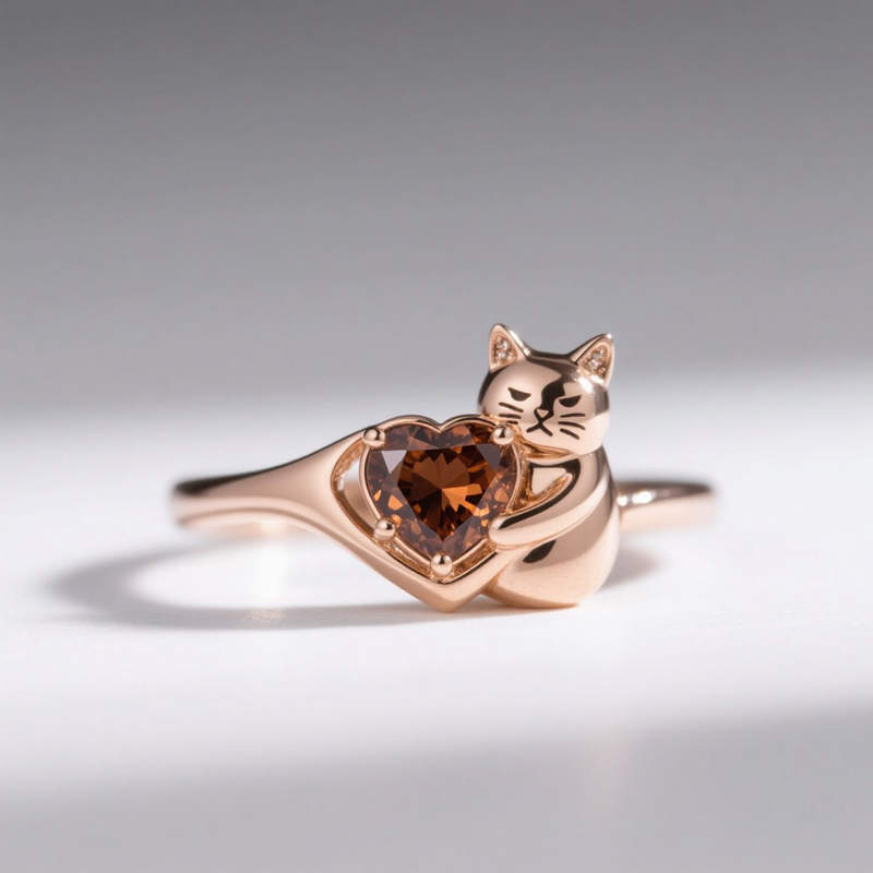 Anyes Grumpy Cat Embraces Love Heart Coffee Cocktail Ring