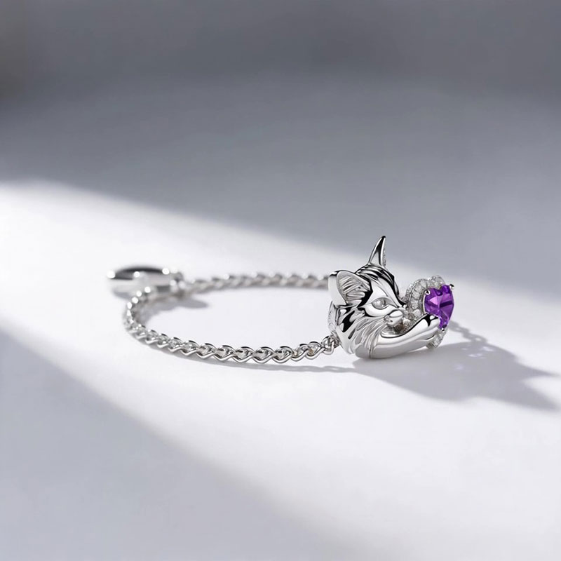 Anyes Halo Heart-cut Amethyst Persian Cat Bracelet