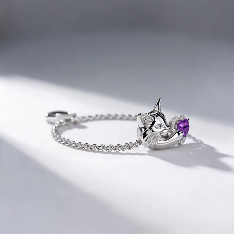 Anyes Halo Heart-cut Amethyst Persian Cat Bracelet