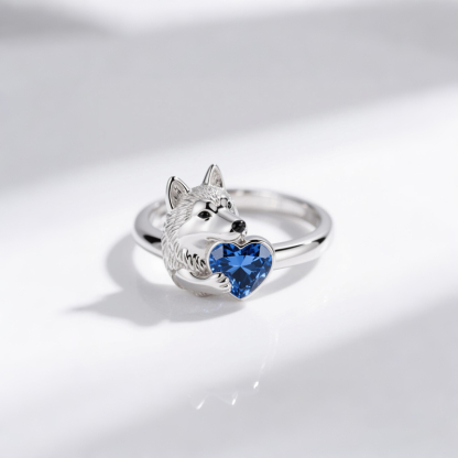 Anyes Husky Dog Embraces Love Heart Cocktail Ring