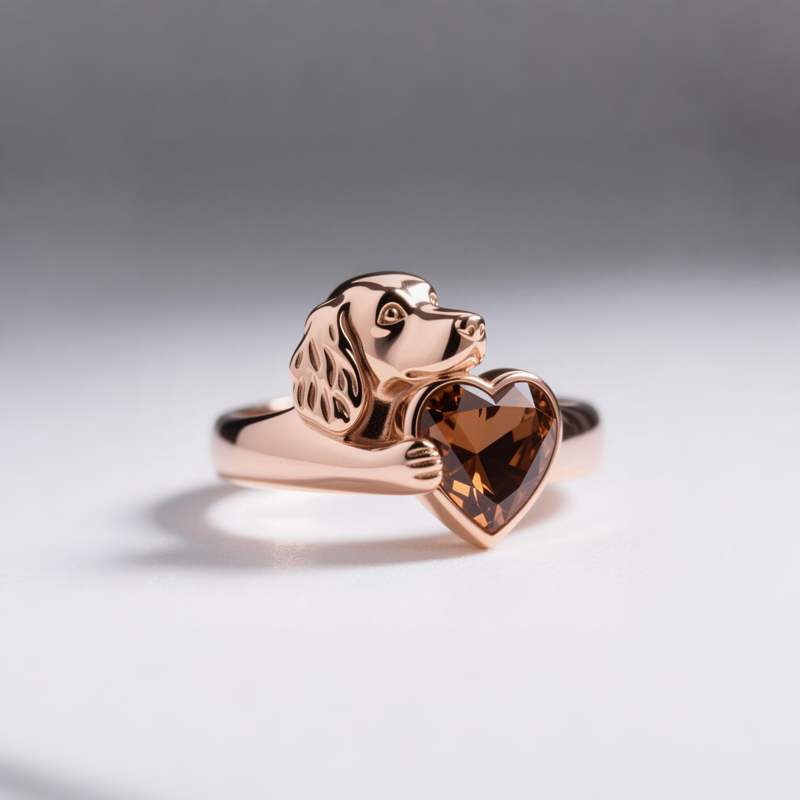 Anyes Cavalier King Charles Spaniel Embraces Love Coffee Heart Cocktail Ring