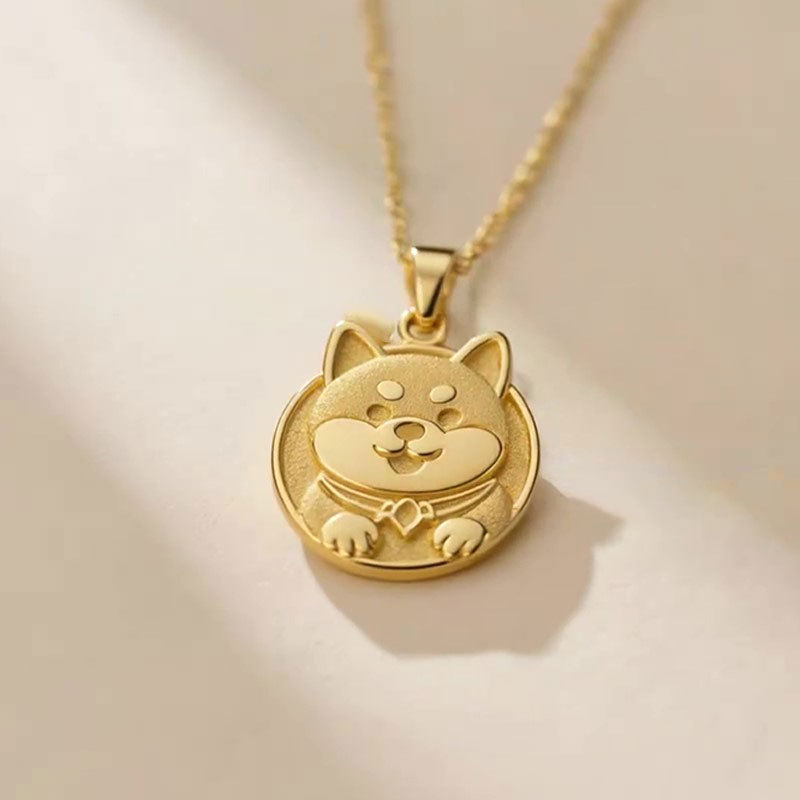 Anyes Shiba Inu Sandblasted Pendant Necklace