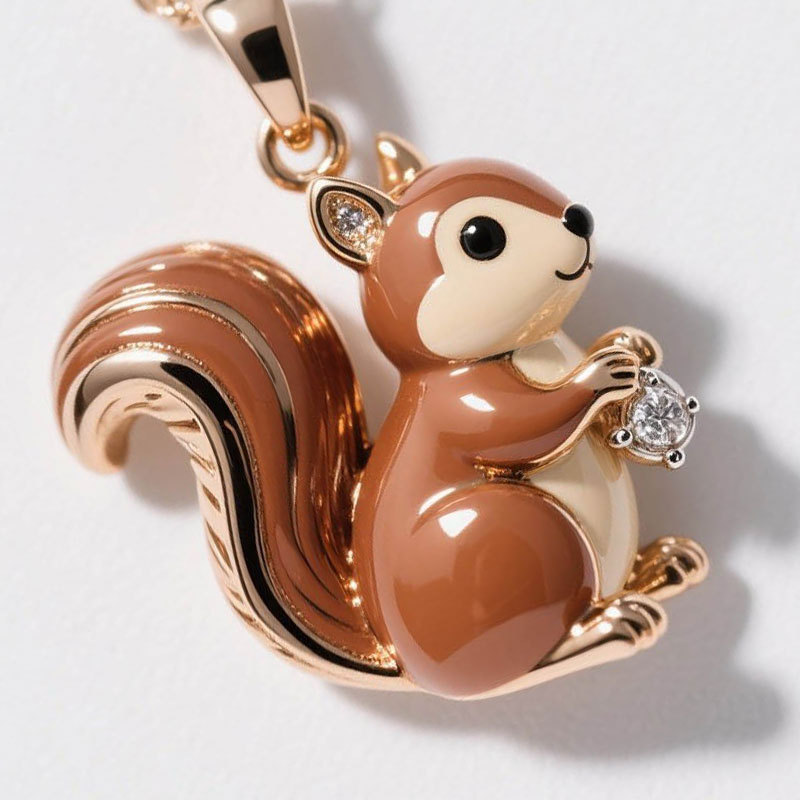Anyes Squirrel Enamel Pendant Necklace