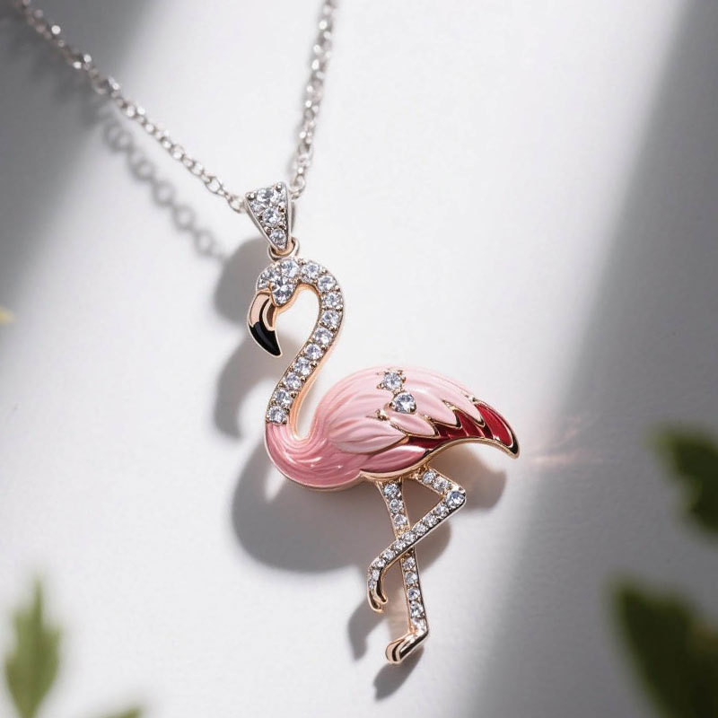 Anyes Flamingo Pink Enamel Pendant Necklace