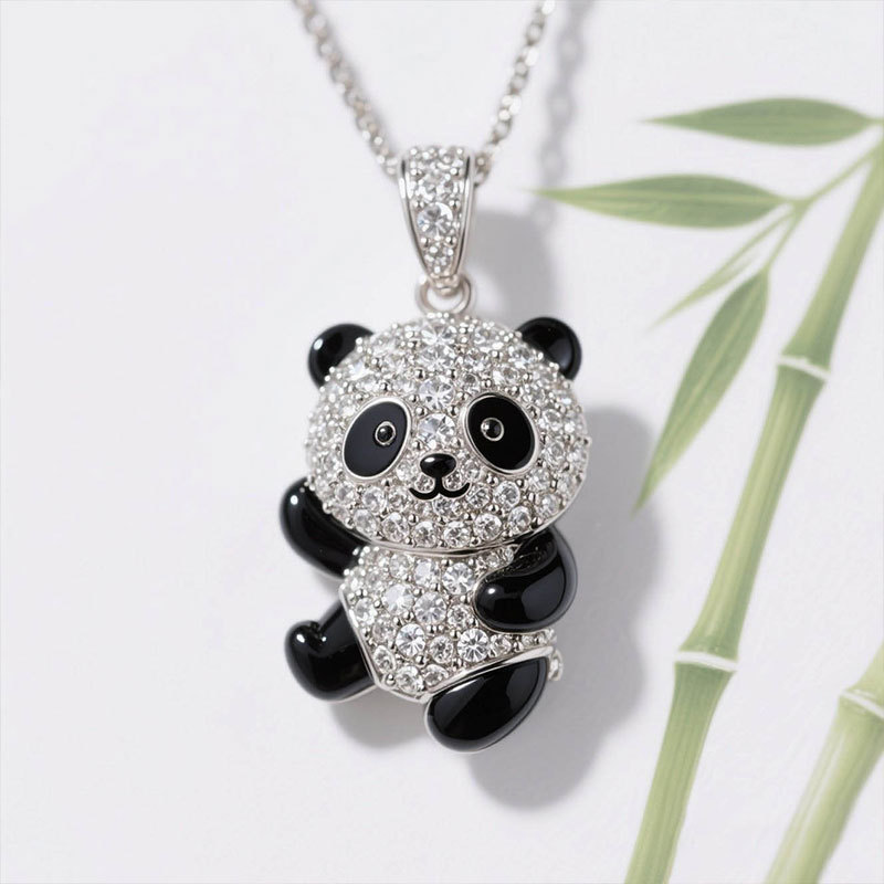 Anyes Panda Black Enamel Pendant Necklace
