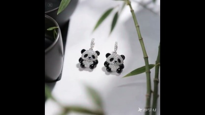 Anyes Panda Black Enamel Drop Earrings