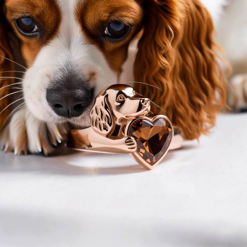 Anyes Cavalier King Charles Spaniel Embraces Love Coffee Heart Cocktail Ring