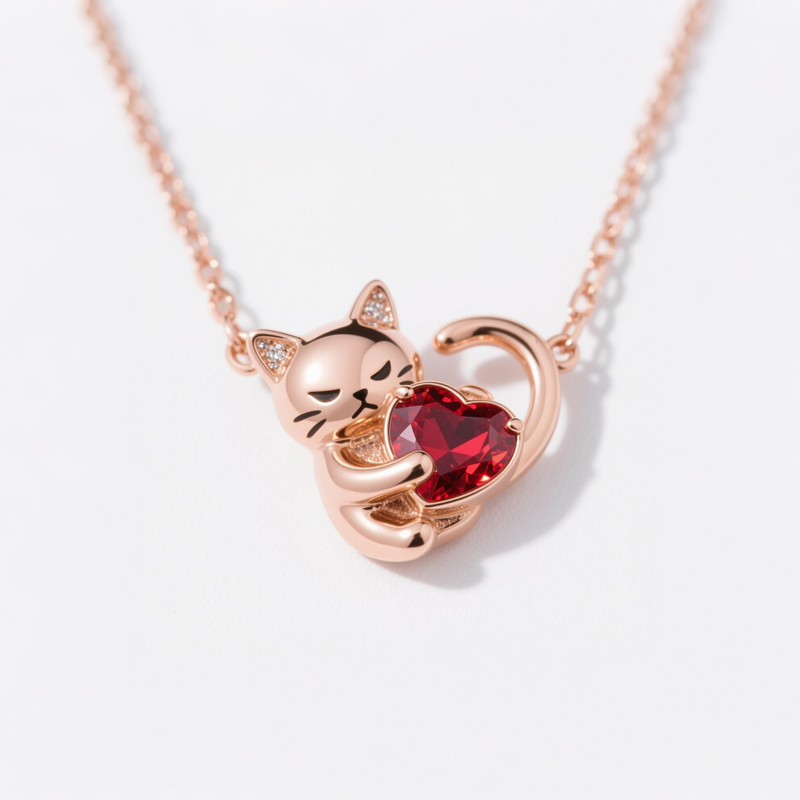 Anyes Grumpy Cat Heart Birthstone Necklace