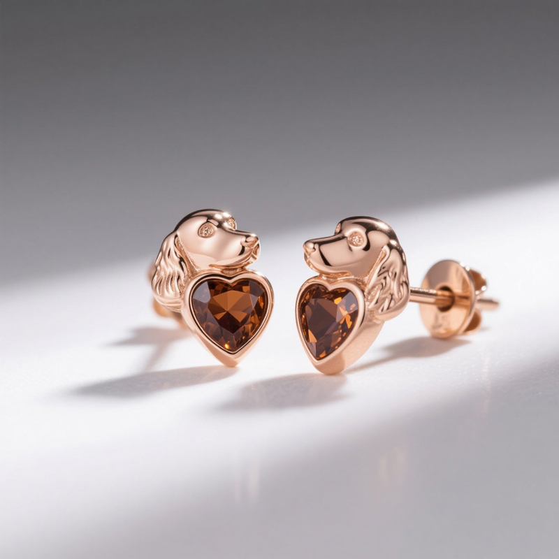 Anyes Cavalier King Charles Spaniel Coffee Heart Stud Earrings