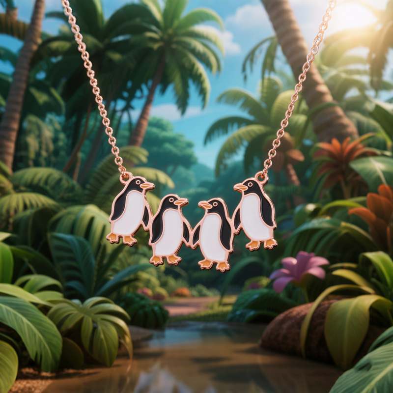 Anyes Four Penguins Enamel Necklace