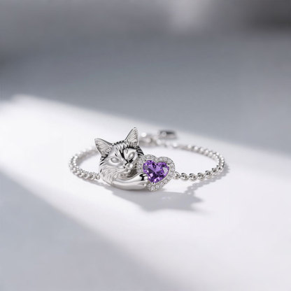 Anyes Halo Heart-cut Amethyst Persian Cat Bracelet