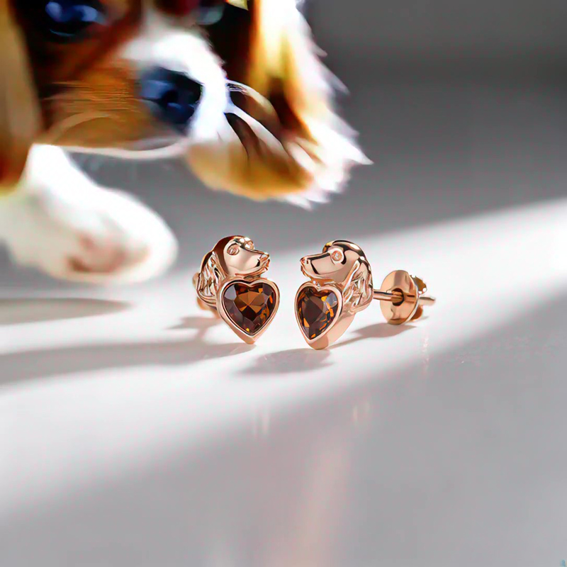 Anyes Cavalier King Charles Spaniel Coffee Heart Stud Earrings