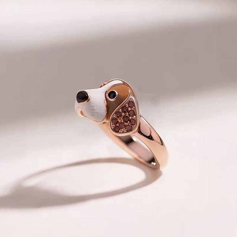 Anyes Basset Hound Enamel Coffee Cocktail Ring