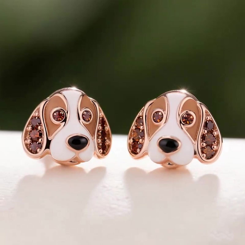 Anyes Basset Hound Enamel Coffee Stud Earrings