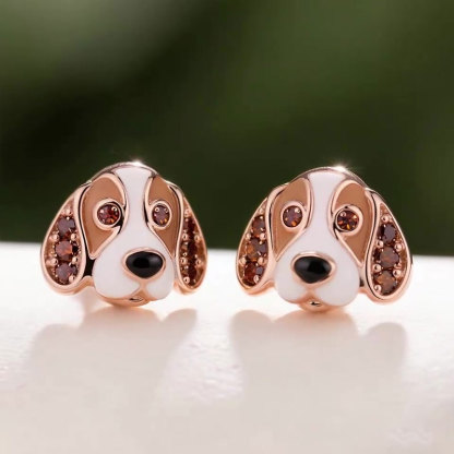 Anyes Basset Hound Enamel Coffee Stud Earrings