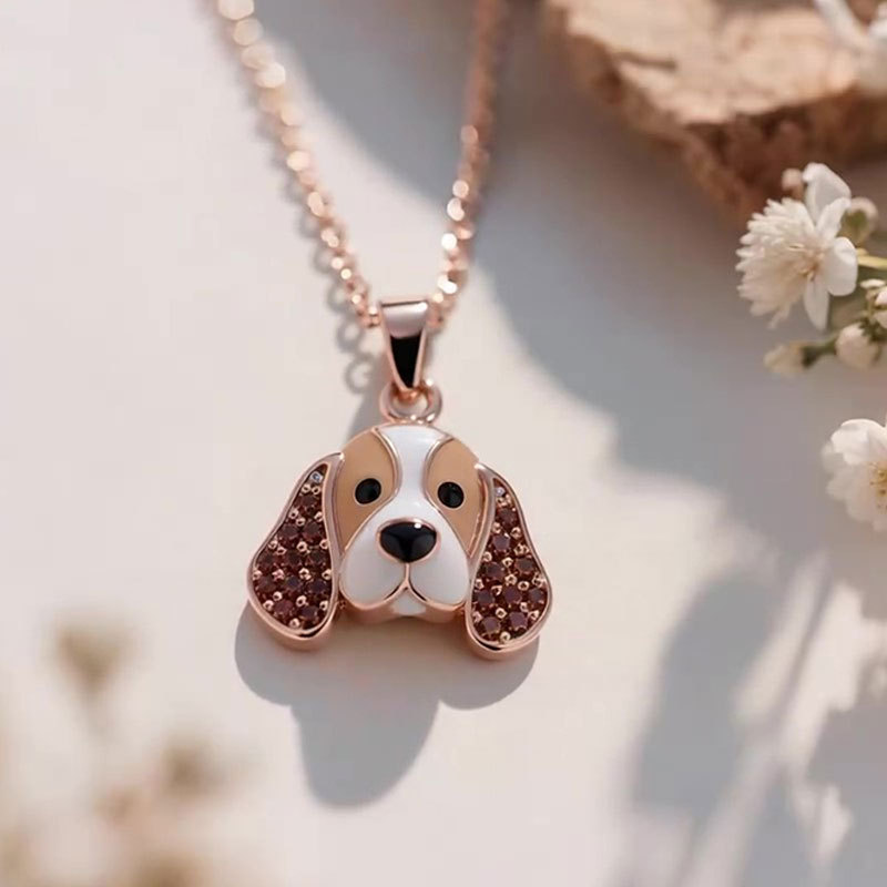Anyes Basset Hound Enamel Coffee Necklace