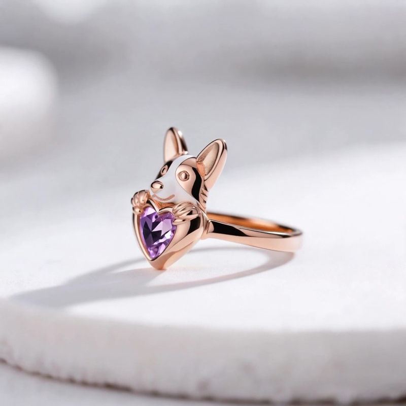 Anyes Corgi Embraces Love Heart Cocktail Ring