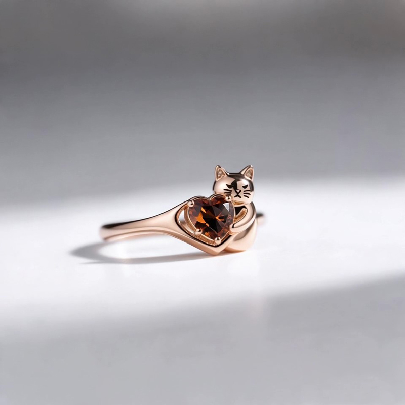 Anyes Grumpy Cat Embraces Love Heart Coffee Cocktail Ring