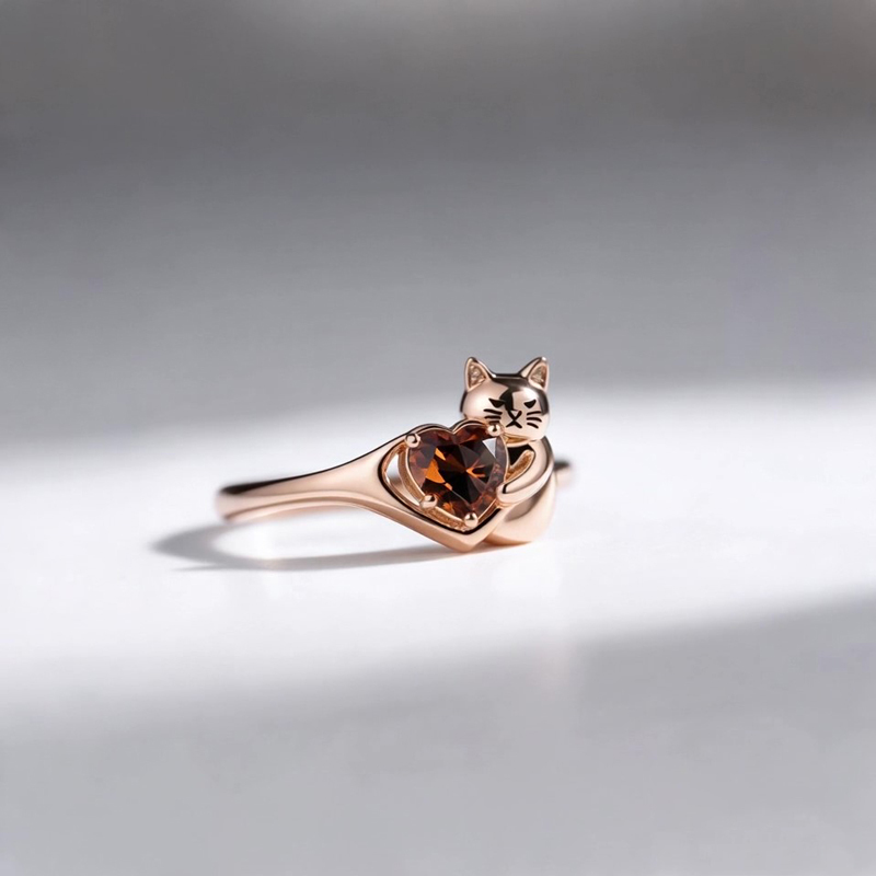 Anyes Grumpy Cat Embraces Love Heart Coffee Cocktail Ring