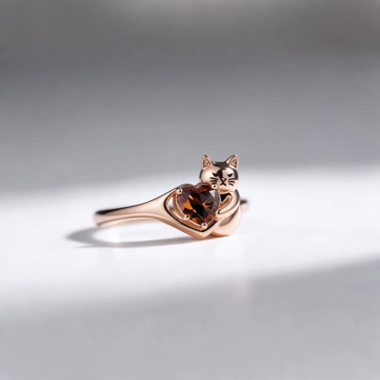 Anyes Grumpy Cat Embraces Love Heart Coffee Cocktail Ring
