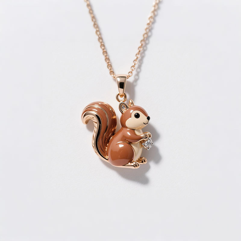 Anyes Squirrel Enamel Pendant Necklace