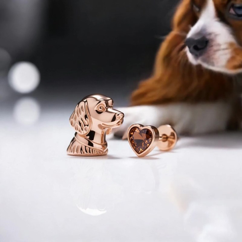 Anyes Cavalier King Charles Spaniel Coffee Heart Asymmetric Stud Earrings