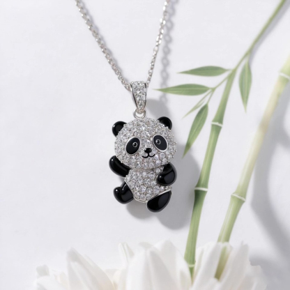 Anyes Panda Black Enamel Pendant Necklace