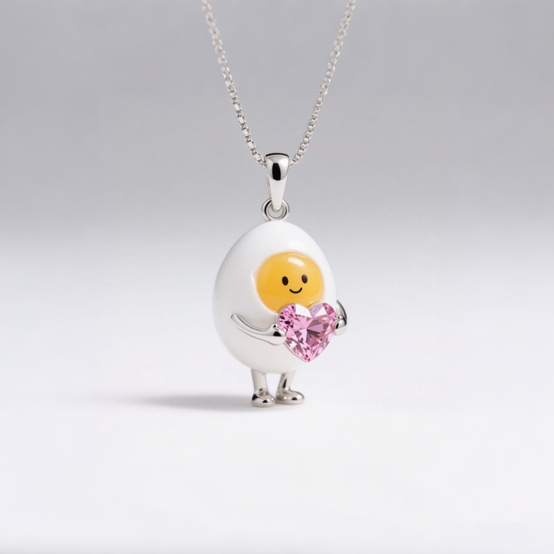 Anyes Happy Boiled Egg Enamel Birthstone Necklace