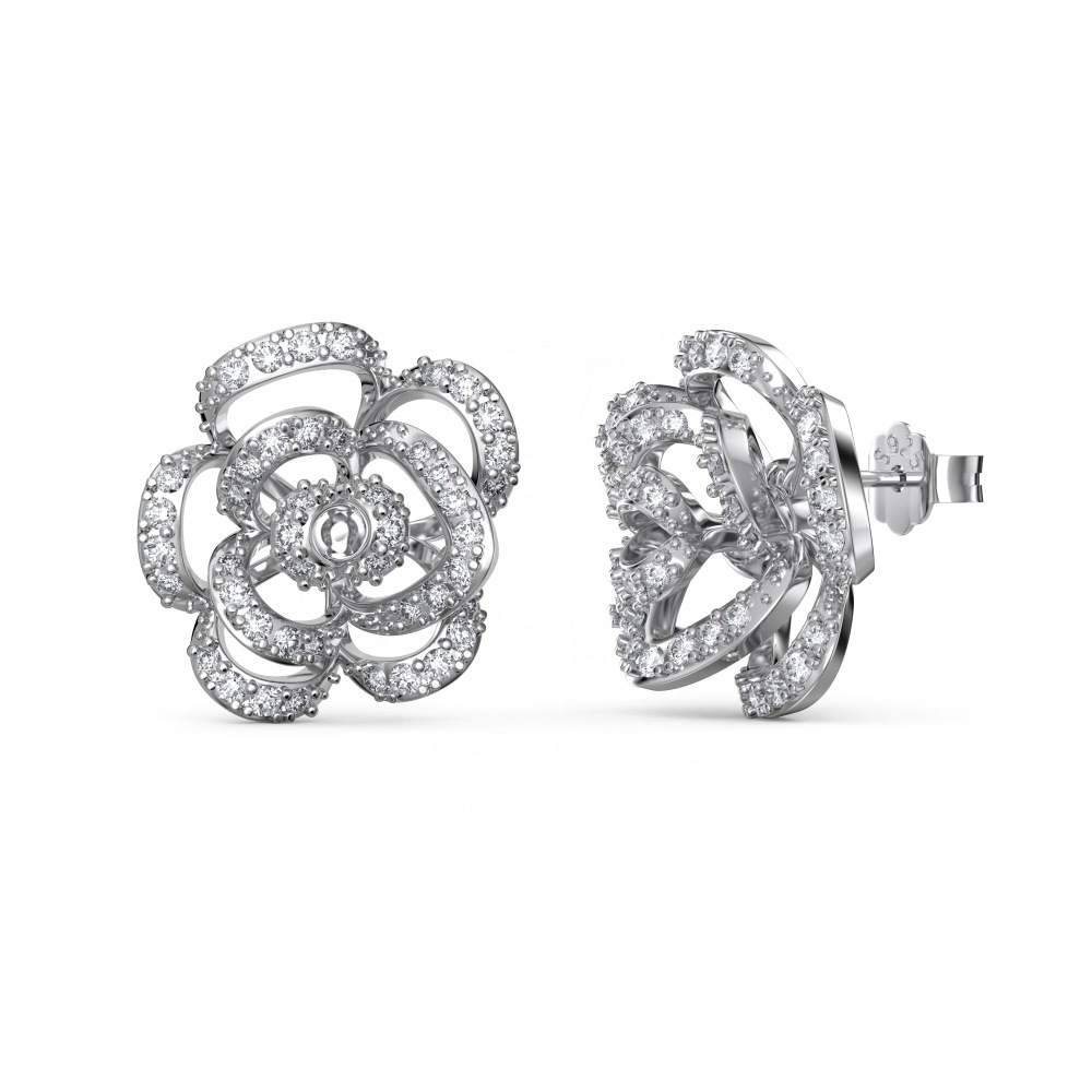 Anyes Camellia Rose Hollow Design Stud Earrings Sterling Silver-Anyes