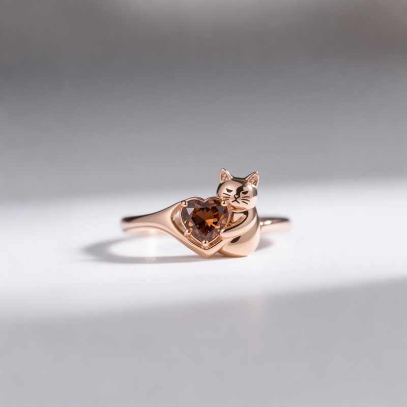Anyes Grumpy Cat Embraces Love Heart Coffee Cocktail Ring