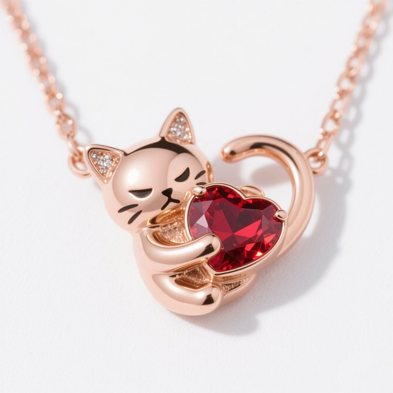 Anyes Grumpy Cat Heart Birthstone Necklace