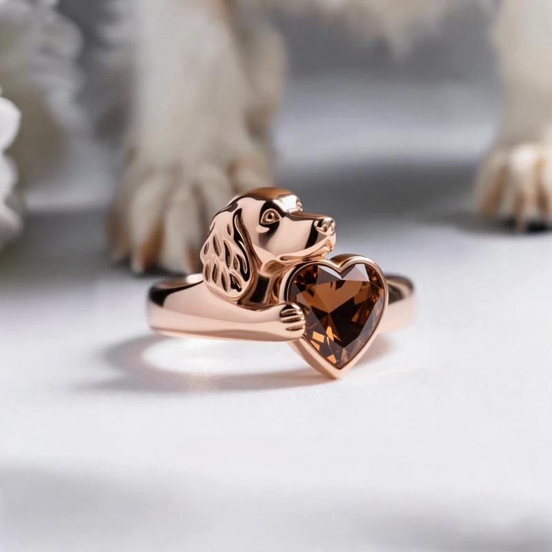 Anyes Cavalier King Charles Spaniel Embraces Love Coffee Heart Cocktail Ring