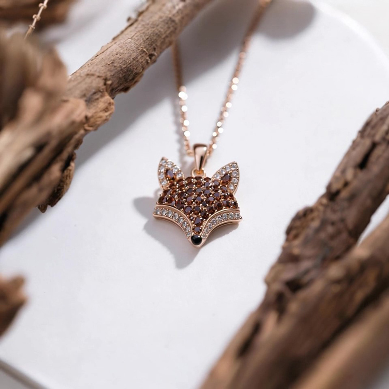 Anyes Fox Design Coffee Pendant Necklace