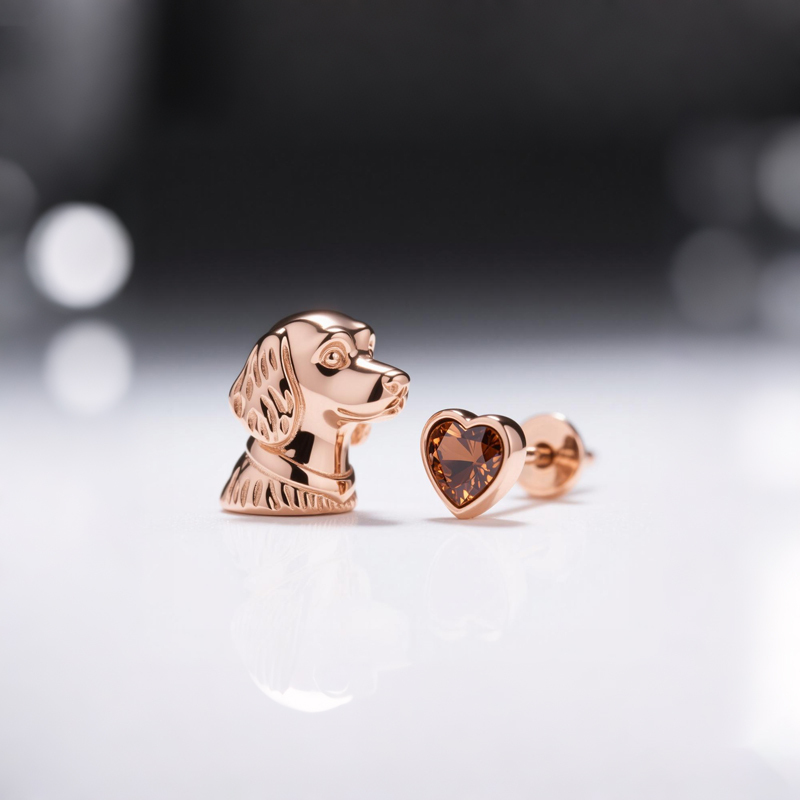 Anyes Cavalier King Charles Spaniel Coffee Heart Asymmetric Stud Earrings