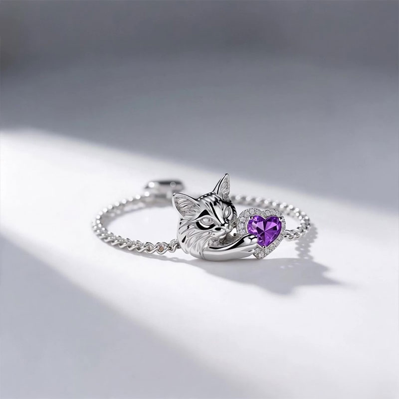 Anyes Halo Heart-cut Amethyst Persian Cat Bracelet