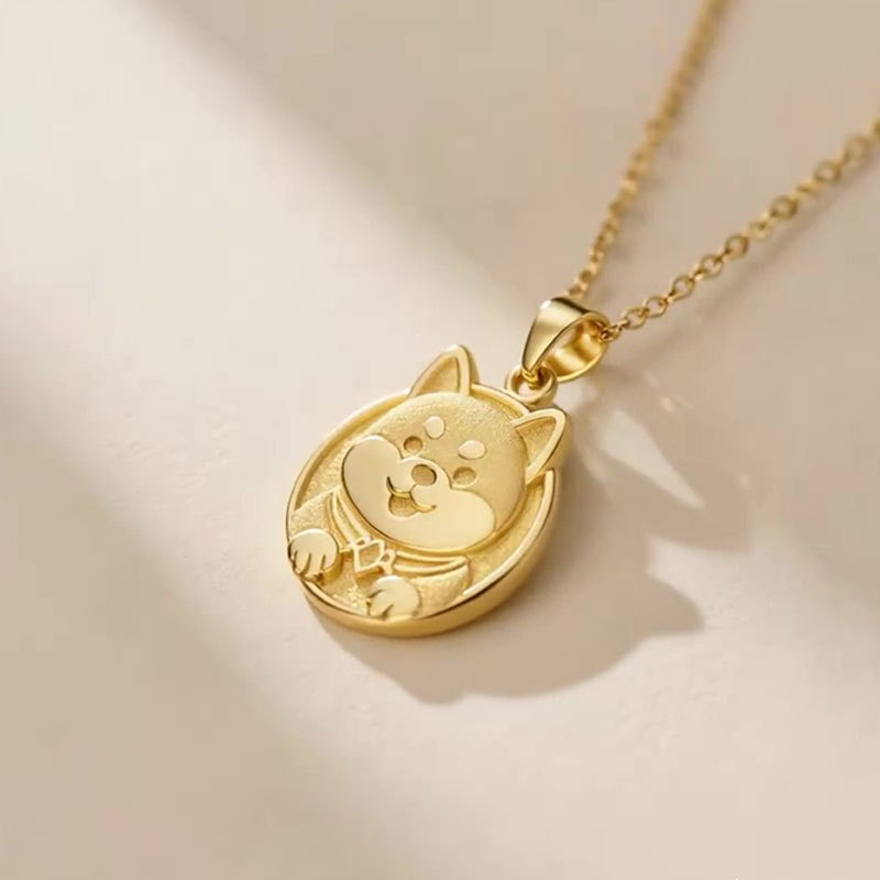 Anyes Shiba Inu Sandblasted Pendant Necklace