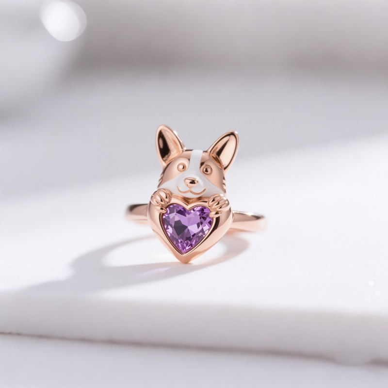 Anyes Corgi Embraces Love Heart Cocktail Ring