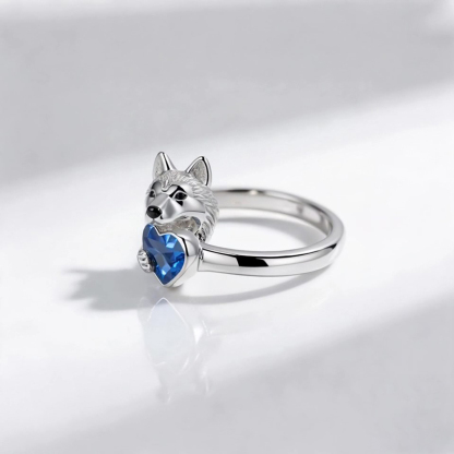 Anyes Husky Dog Embraces Love Heart Cocktail Ring